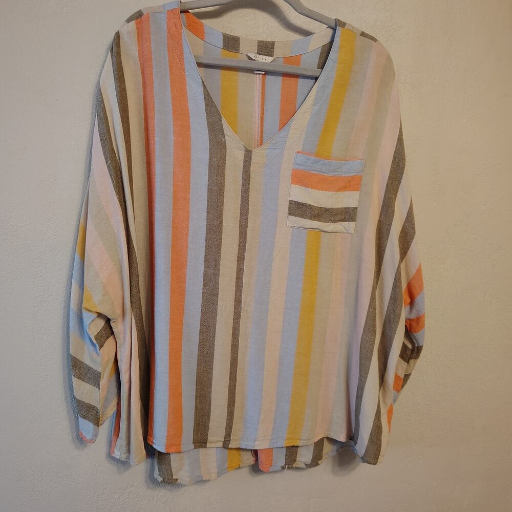 Cato 18/20W Striped Blouse V Neck Pocket Tunic Top Plus Size Boho Casual